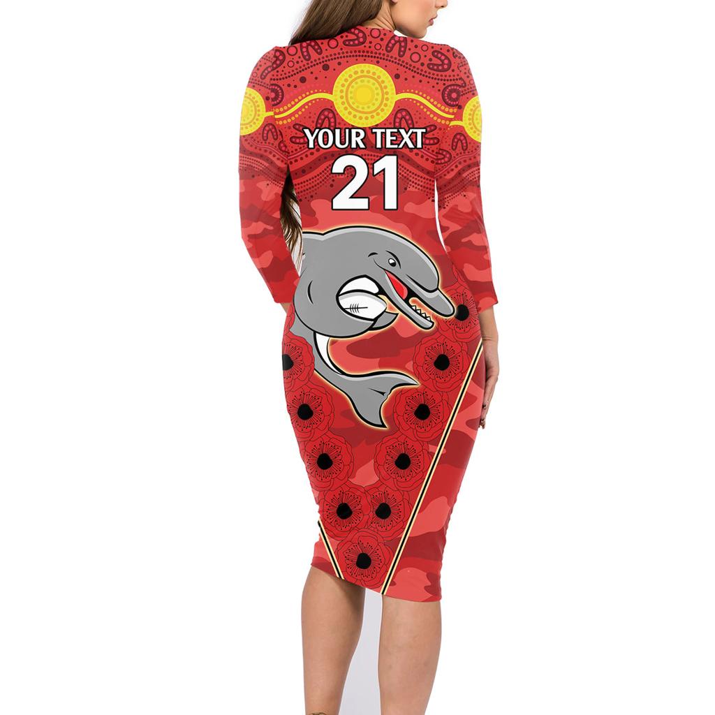 Custom Dolphins Rugby ANZAC Family Matching Long Sleeve Bodycon Dress and Hawaiian Shirt Aboriginal and Army Patterns