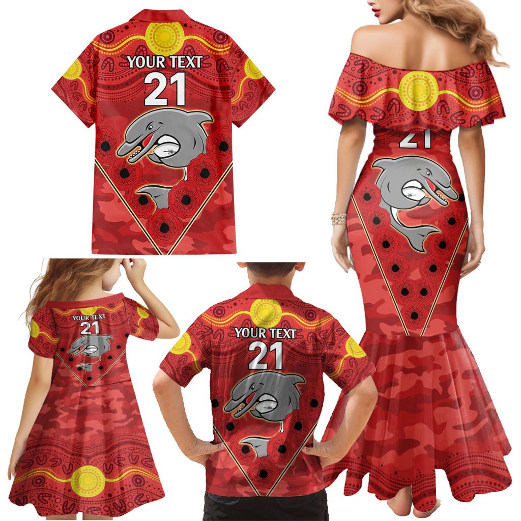 Custom Dolphins Rugby ANZAC Family Matching Mermaid Dress and Hawaiian Shirt Aboriginal and Army Patterns