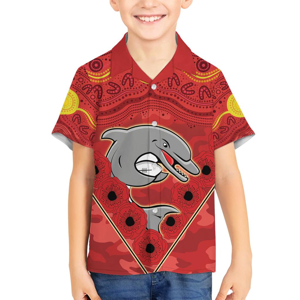 Custom Dolphins Rugby ANZAC Family Matching Off Shoulder Long Sleeve Dress and Hawaiian Shirt Aboriginal and Army Patterns