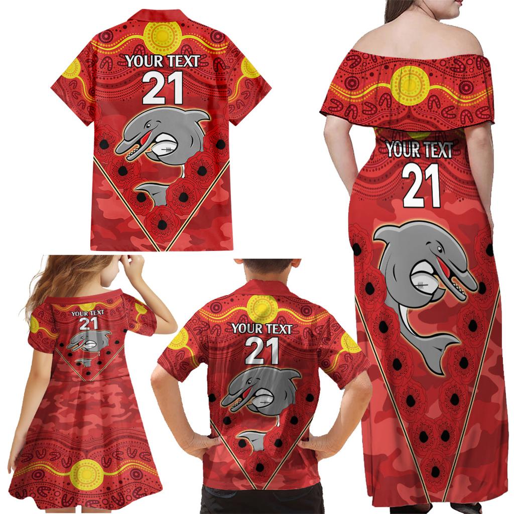 Custom Dolphins Rugby ANZAC Family Matching Off Shoulder Maxi Dress and Hawaiian Shirt Aboriginal and Army Patterns