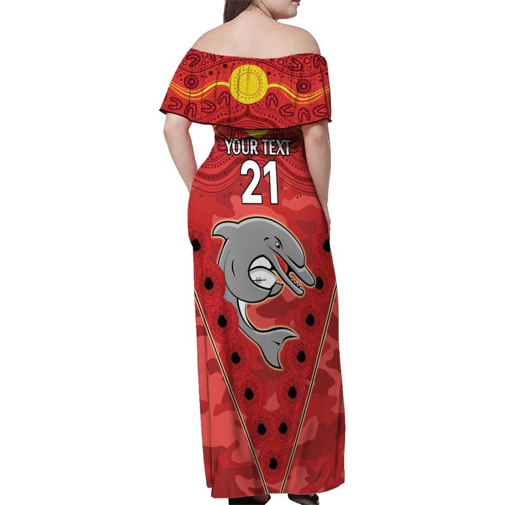 Custom Dolphins Rugby ANZAC Family Matching Off Shoulder Maxi Dress and Hawaiian Shirt Aboriginal and Army Patterns