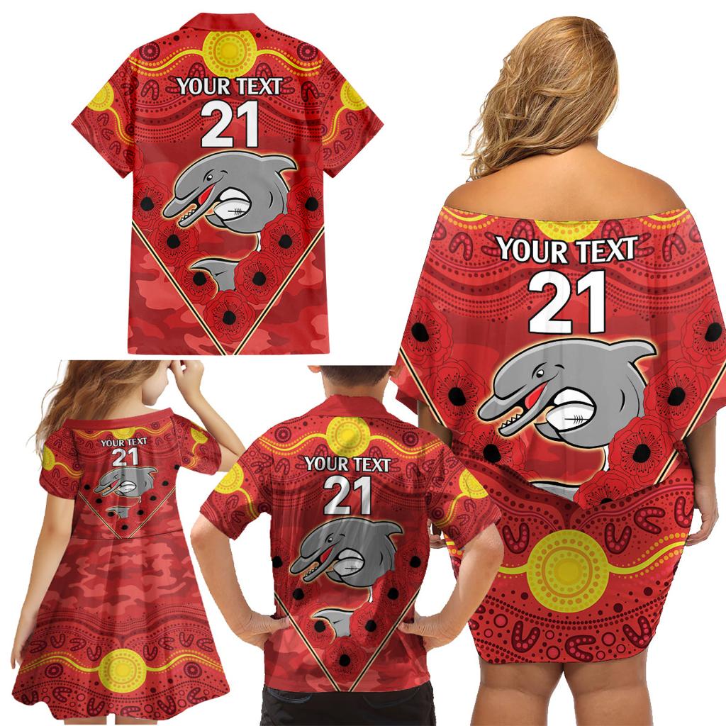 Custom Dolphins Rugby ANZAC Family Matching Off Shoulder Short Dress and Hawaiian Shirt Aboriginal and Army Patterns