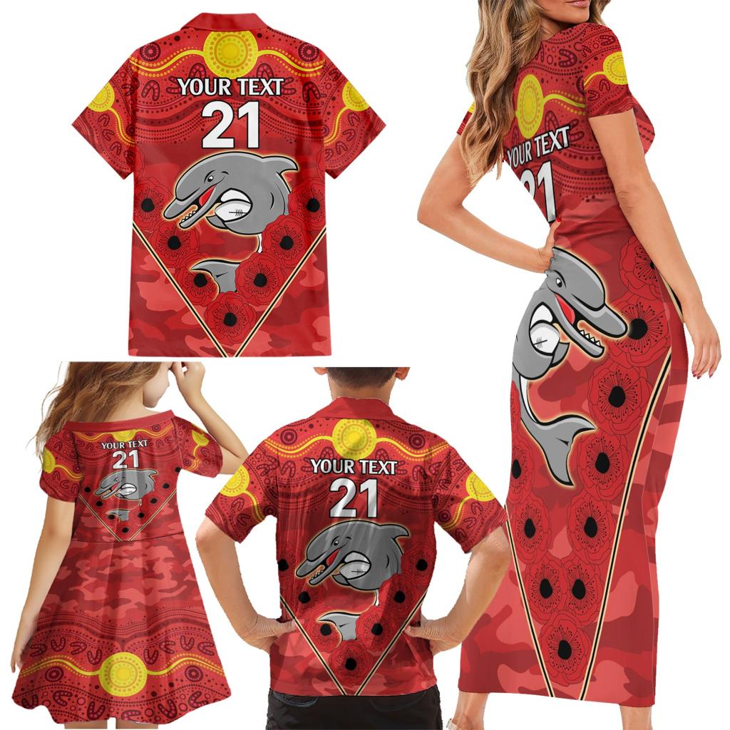 Custom Dolphins Rugby ANZAC Family Matching Short Sleeve Bodycon Dress and Hawaiian Shirt Aboriginal and Army Patterns