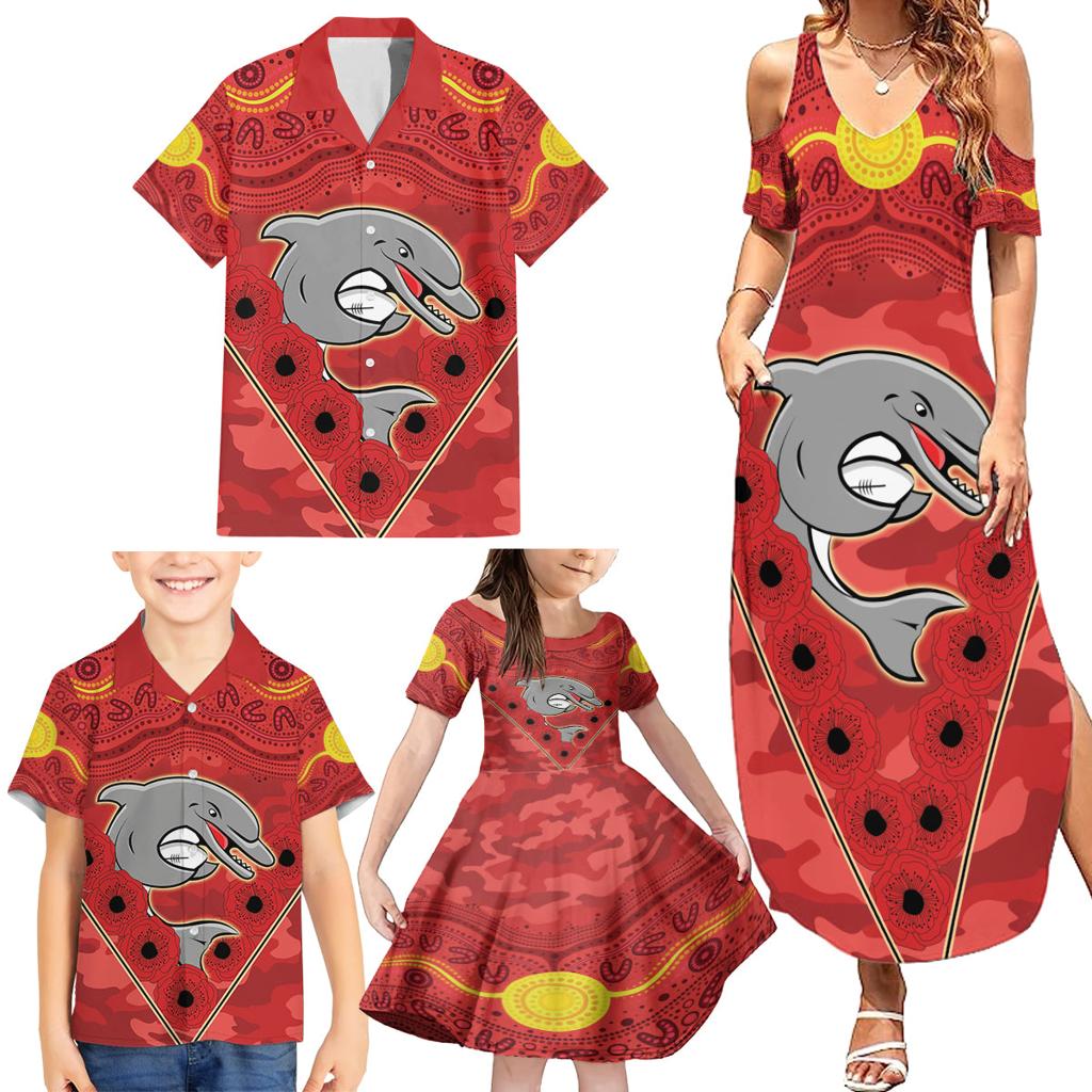 Custom Dolphins Rugby ANZAC Family Matching Summer Maxi Dress and Hawaiian Shirt Aboriginal and Army Patterns