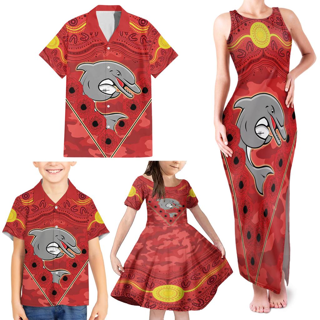 Custom Dolphins Rugby ANZAC Family Matching Tank Maxi Dress and Hawaiian Shirt Aboriginal and Army Patterns