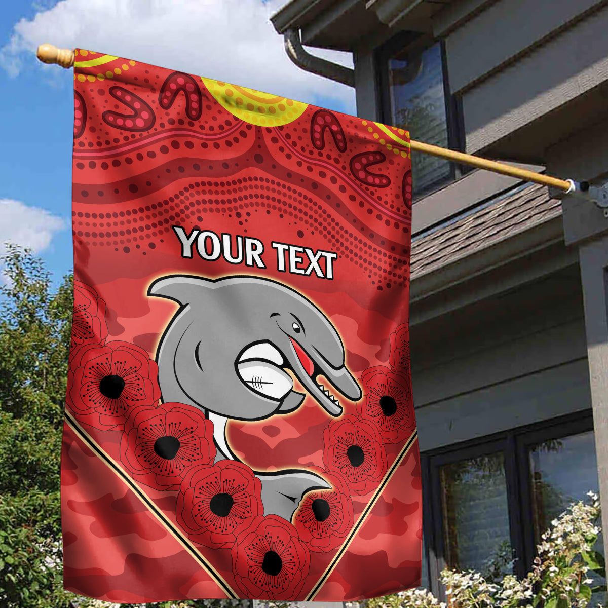 Custom Dolphins Rugby ANZAC Garden Flag Aboriginal and Army Patterns