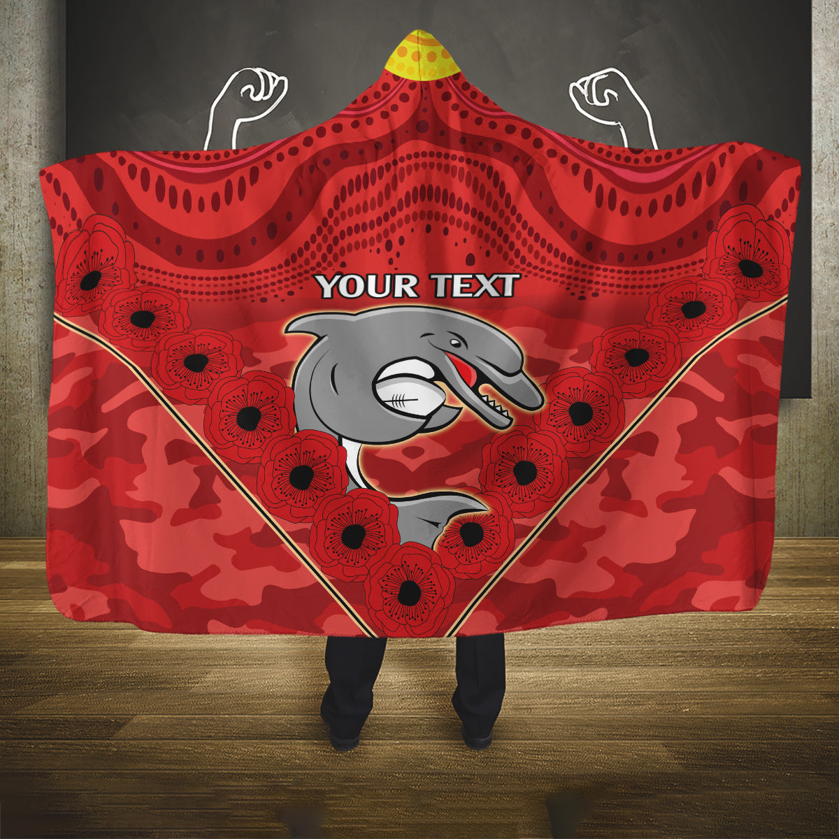 Custom Dolphins Rugby ANZAC Hooded Blanket Aboriginal and Army Patterns