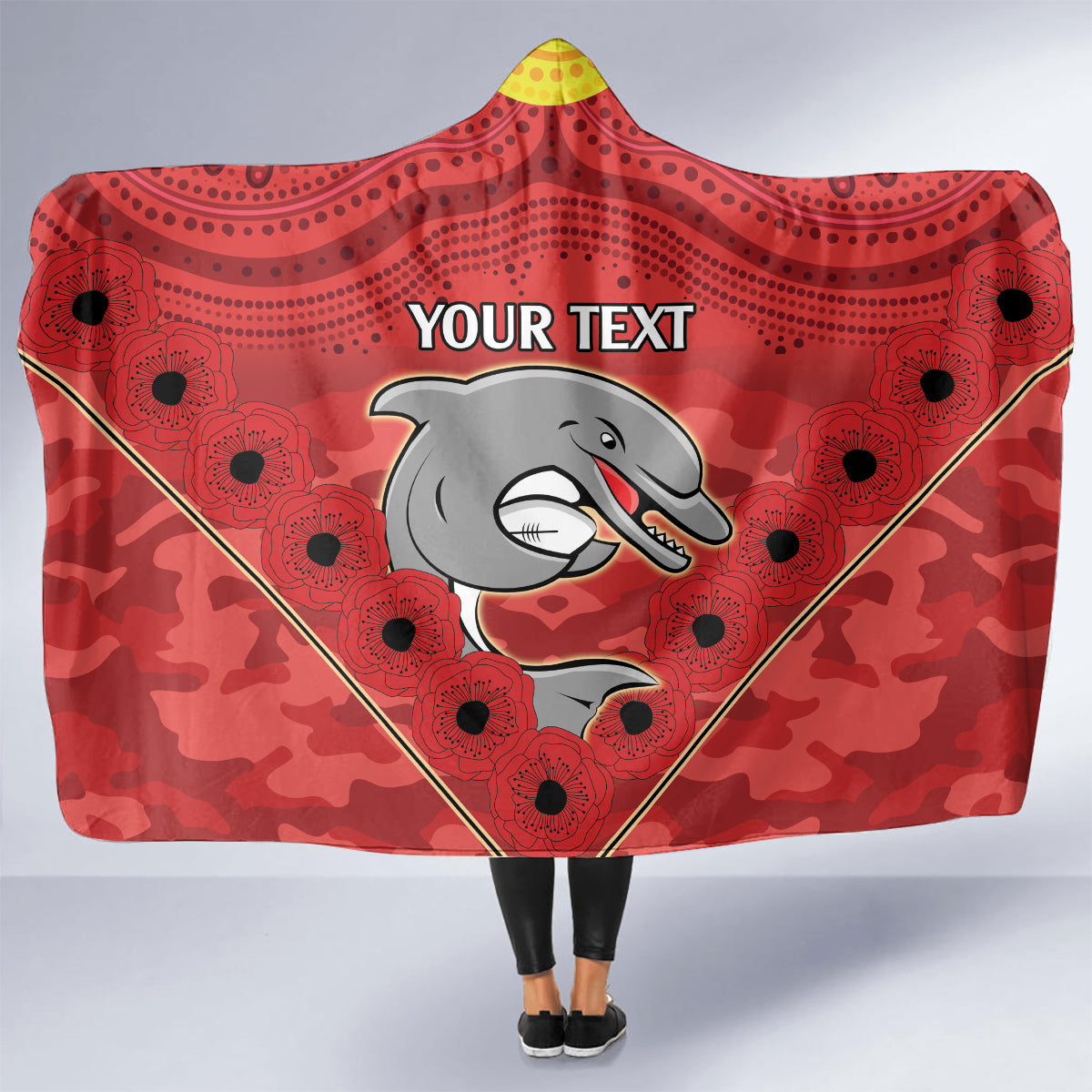 Custom Dolphins Rugby ANZAC Hooded Blanket Aboriginal and Army Patterns