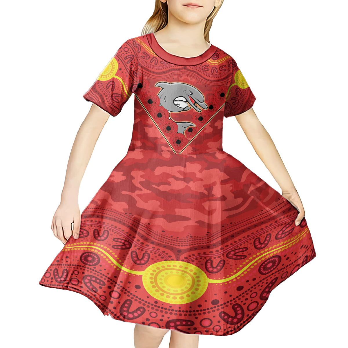 Custom Dolphins Rugby ANZAC Kid Short Sleeve Dress Aboriginal and Army Patterns