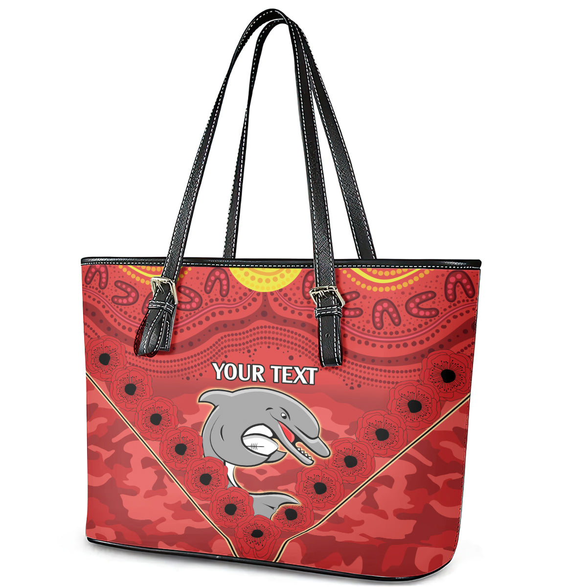 Custom Dolphins Rugby ANZAC Leather Tote Bag Aboriginal and Army Patterns