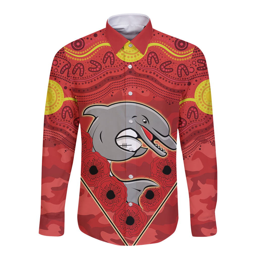 Custom Dolphins Rugby ANZAC Long Sleeve Button Shirt Aboriginal and Army Patterns