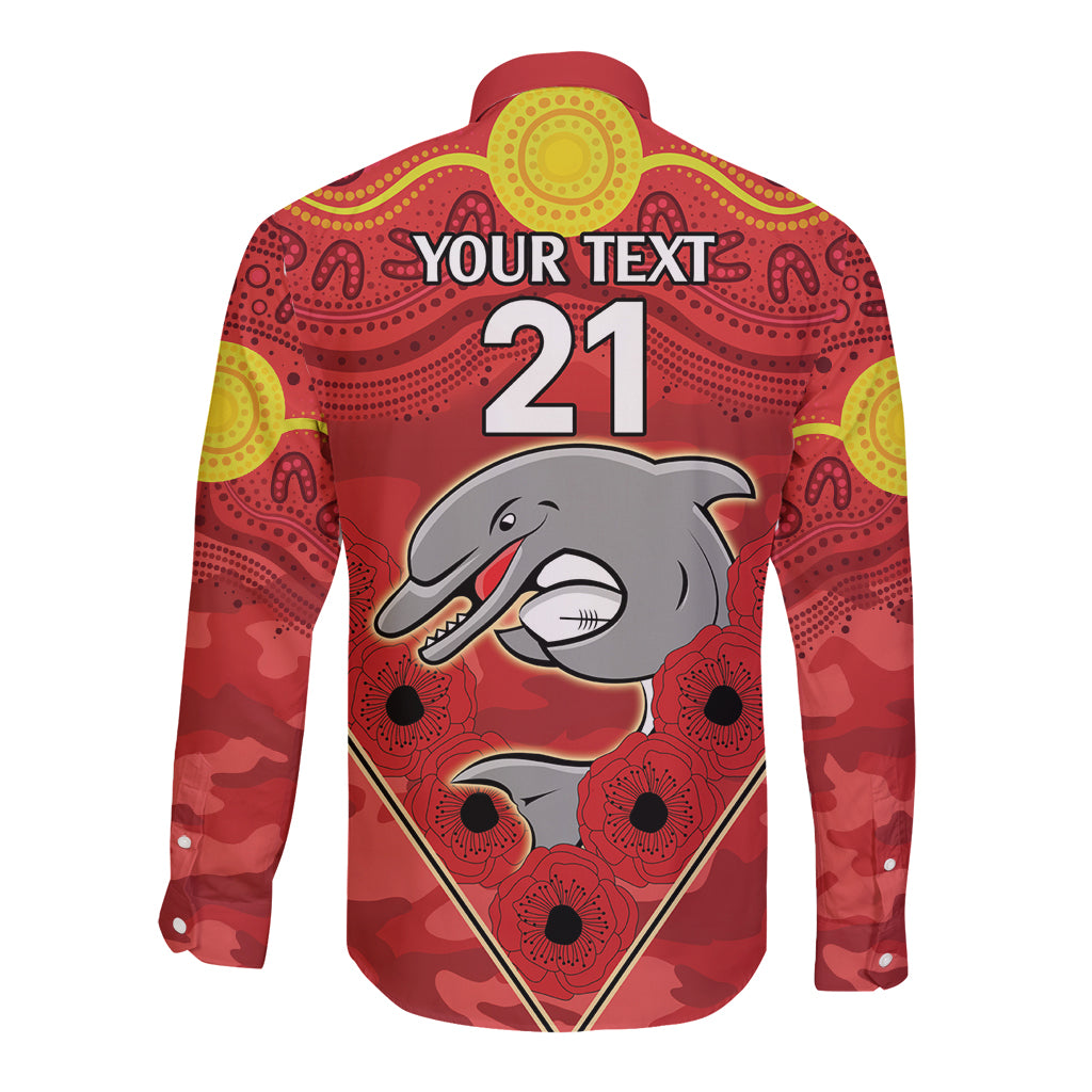 Custom Dolphins Rugby ANZAC Long Sleeve Button Shirt Aboriginal and Army Patterns