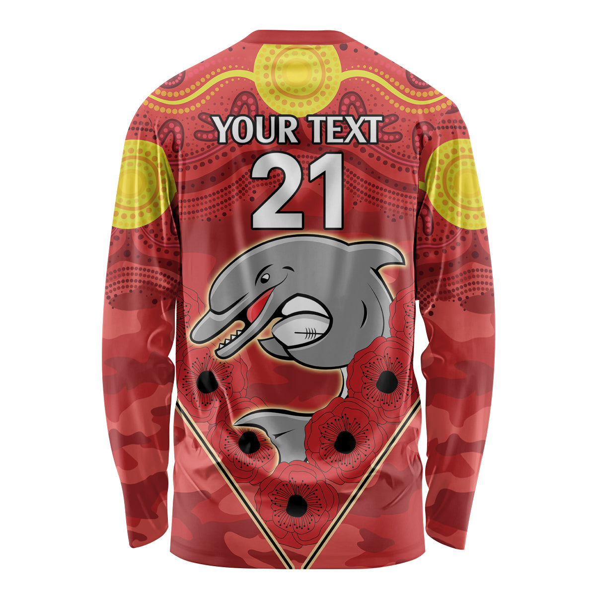 Custom Dolphins Rugby ANZAC Long Sleeve Shirt Aboriginal and Army Patterns