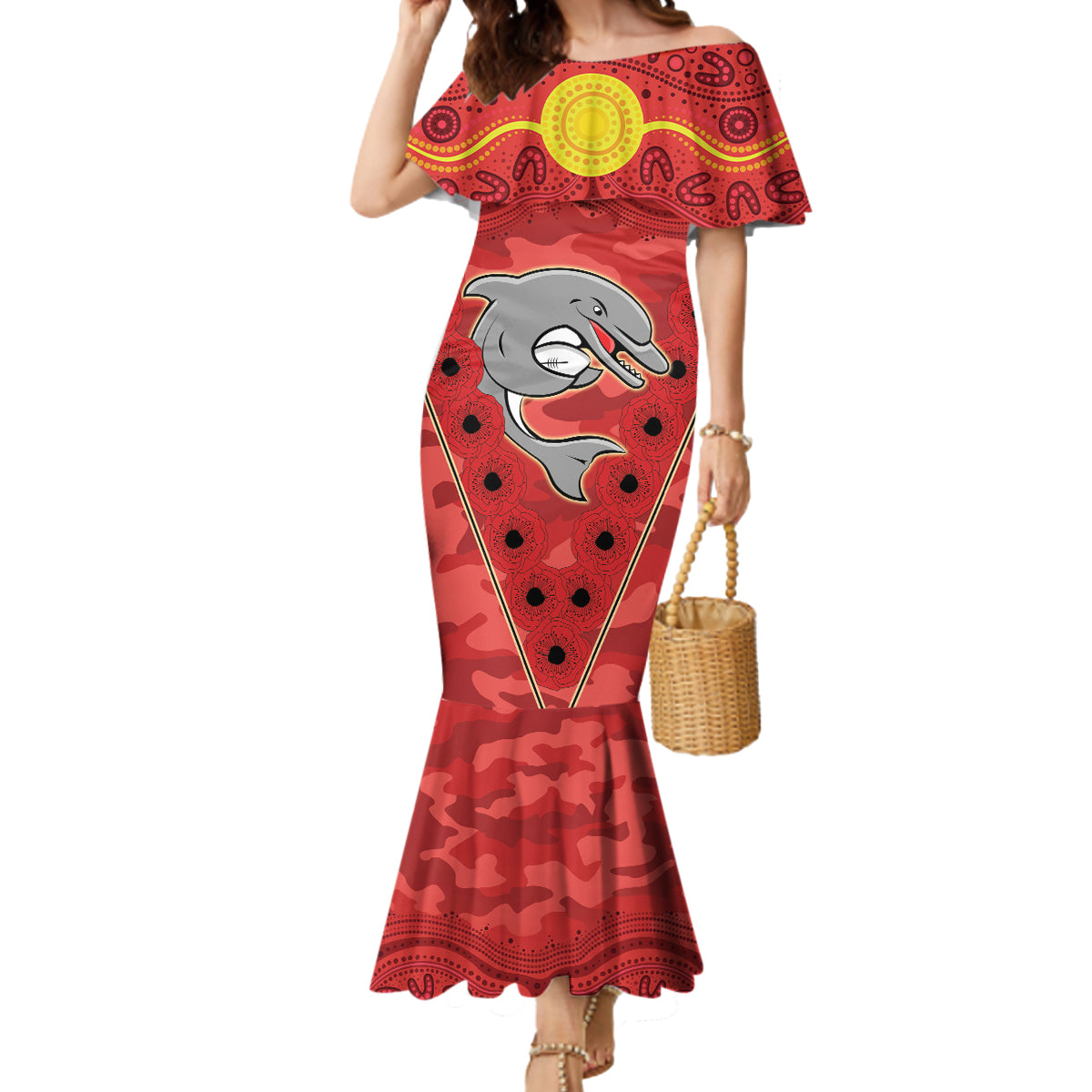 Custom Dolphins Rugby ANZAC Mermaid Dress Aboriginal and Army Patterns