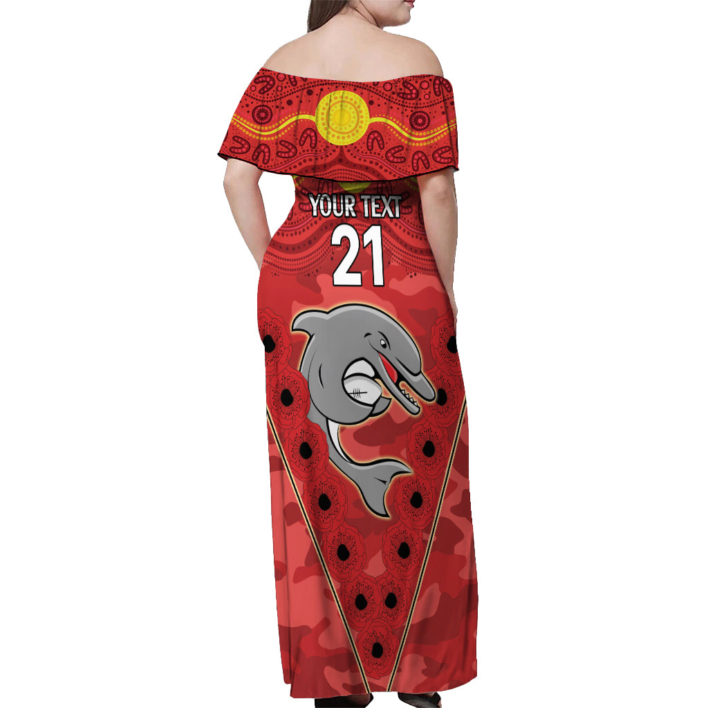 Custom Dolphins Rugby ANZAC Off Shoulder Maxi Dress Aboriginal and Army Patterns