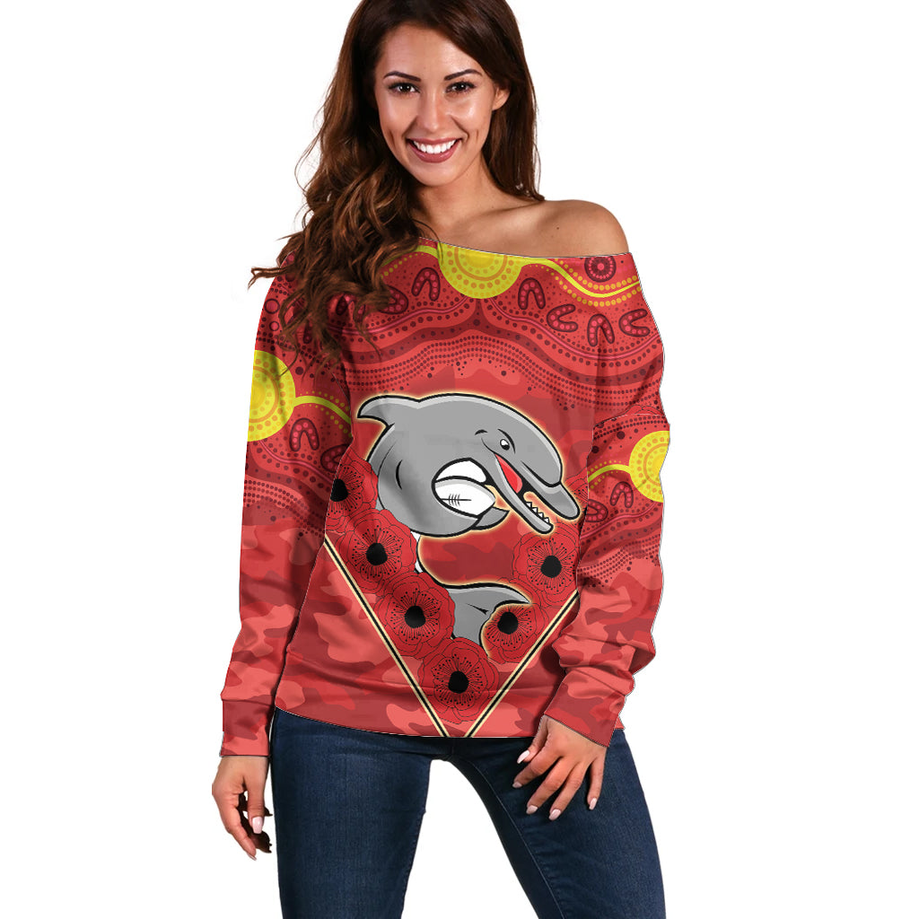 Custom Dolphins Rugby ANZAC Off Shoulder Sweater Aboriginal and Army Patterns