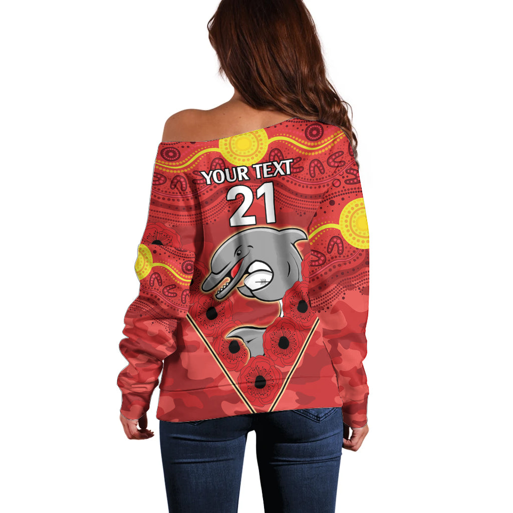 Custom Dolphins Rugby ANZAC Off Shoulder Sweater Aboriginal and Army Patterns