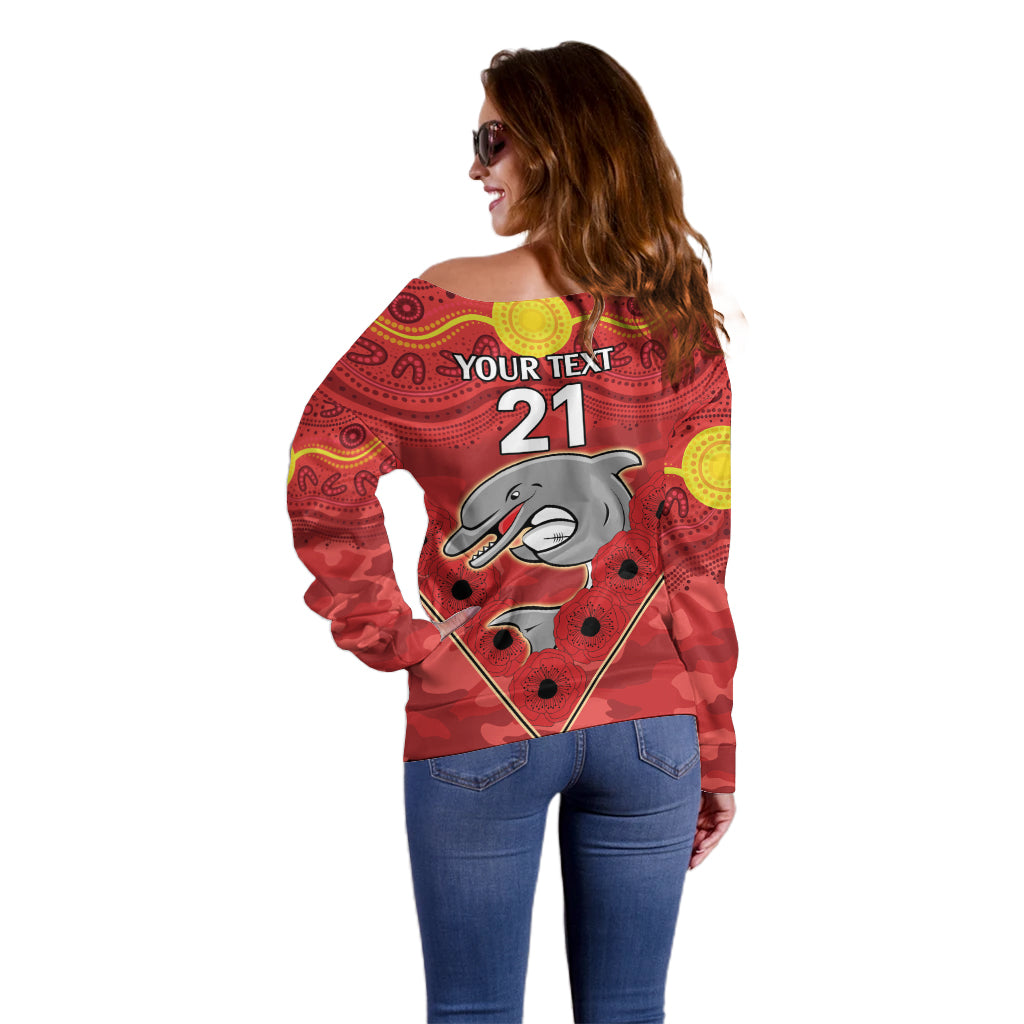 Custom Dolphins Rugby ANZAC Off Shoulder Sweater Aboriginal and Army Patterns