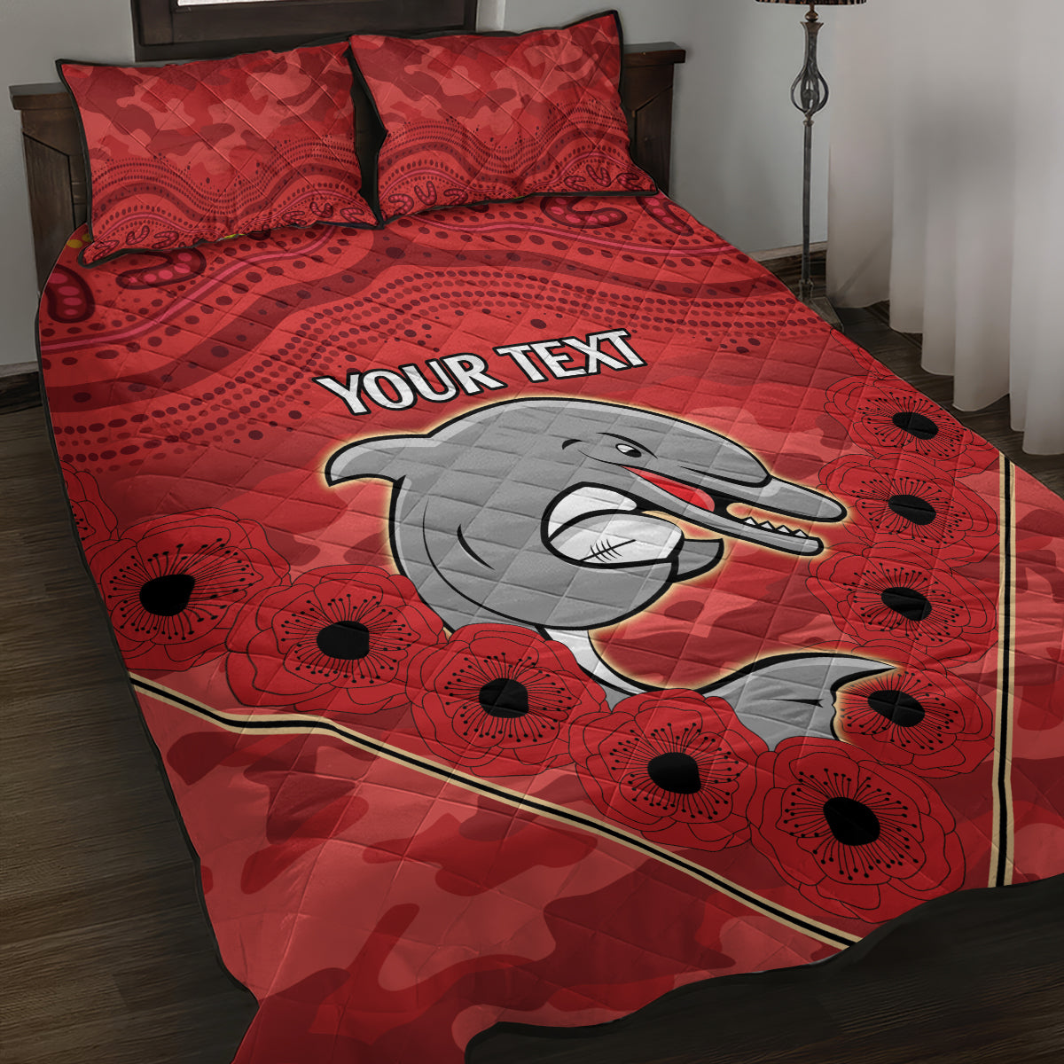 Custom Dolphins Rugby ANZAC Quilt Bed Set Aboriginal and Army Patterns