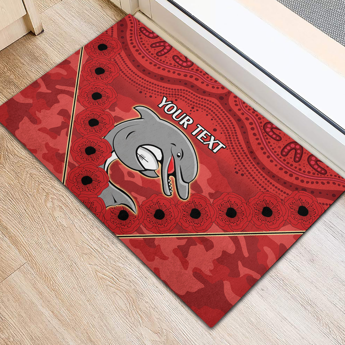 Custom Dolphins Rugby ANZAC Rubber Doormat Aboriginal and Army Patterns