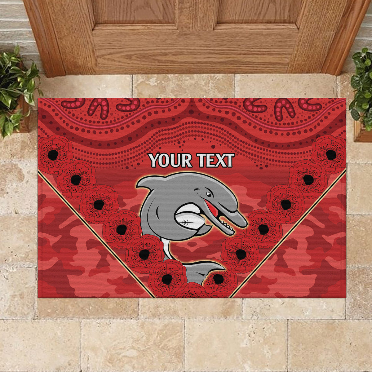 Custom Dolphins Rugby ANZAC Rubber Doormat Aboriginal and Army Patterns