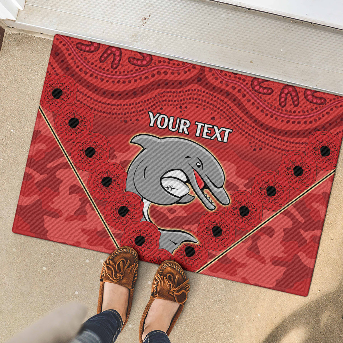 Custom Dolphins Rugby ANZAC Rubber Doormat Aboriginal and Army Patterns