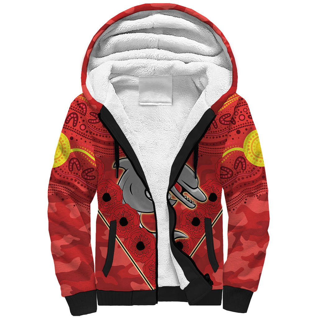 Custom Dolphins Rugby ANZAC Sherpa Hoodie Aboriginal and Army Patterns