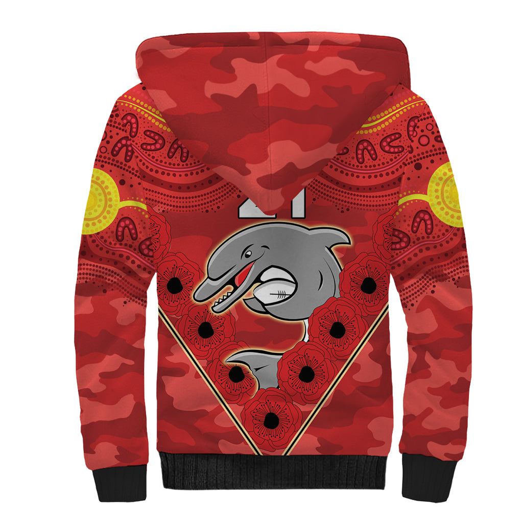 Custom Dolphins Rugby ANZAC Sherpa Hoodie Aboriginal and Army Patterns