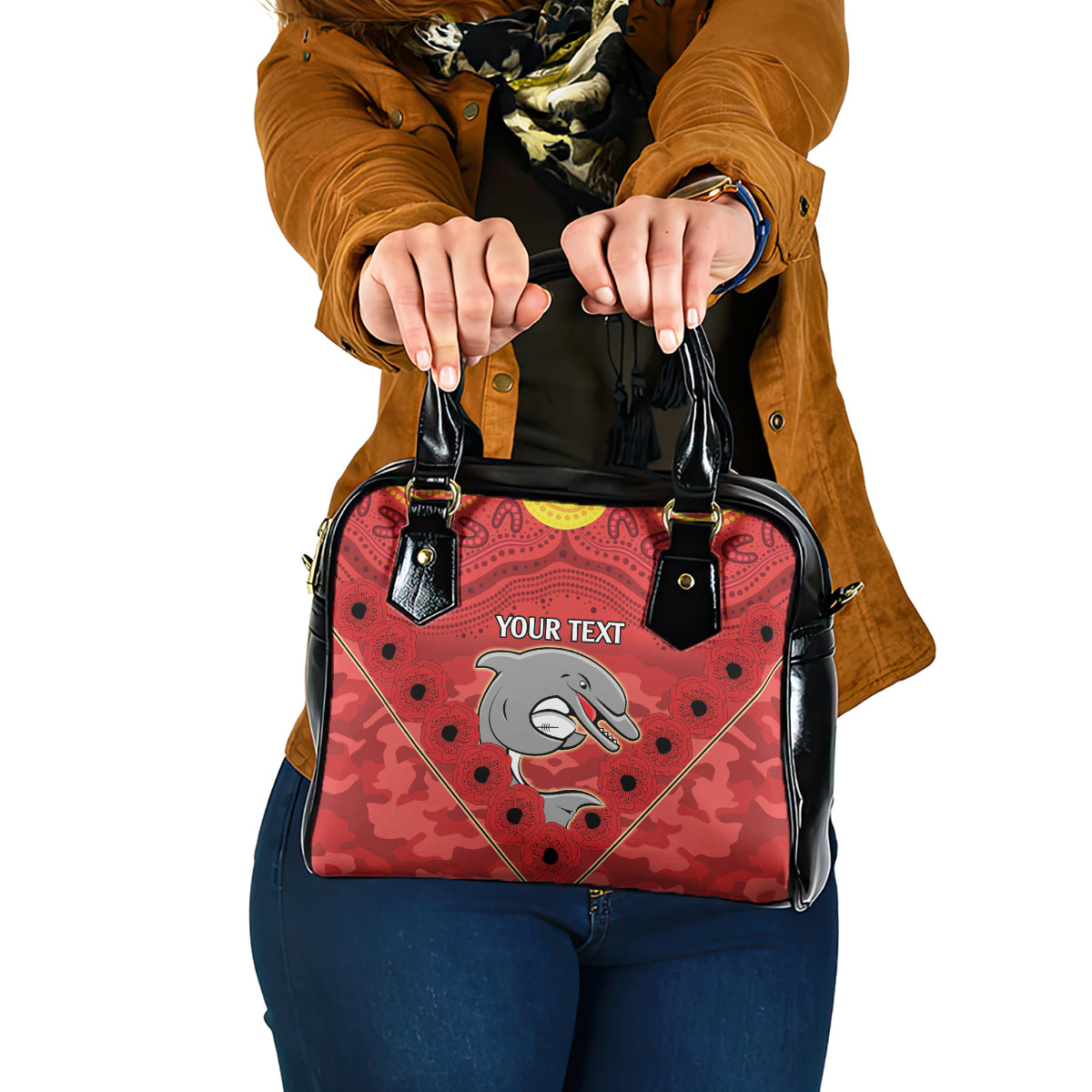 Custom Dolphins Rugby ANZAC Shoulder Handbag Aboriginal and Army Patterns