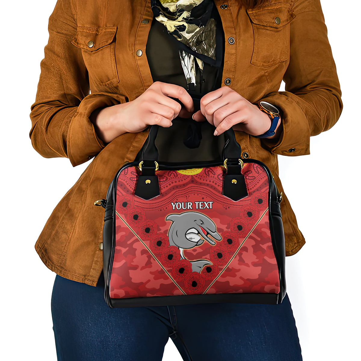 Custom Dolphins Rugby ANZAC Shoulder Handbag Aboriginal and Army Patterns