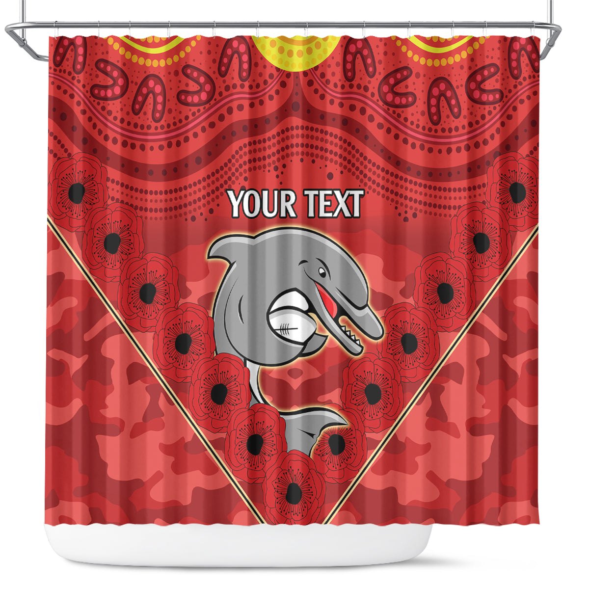 Custom Dolphins Rugby ANZAC Shower Curtain Aboriginal and Army Patterns