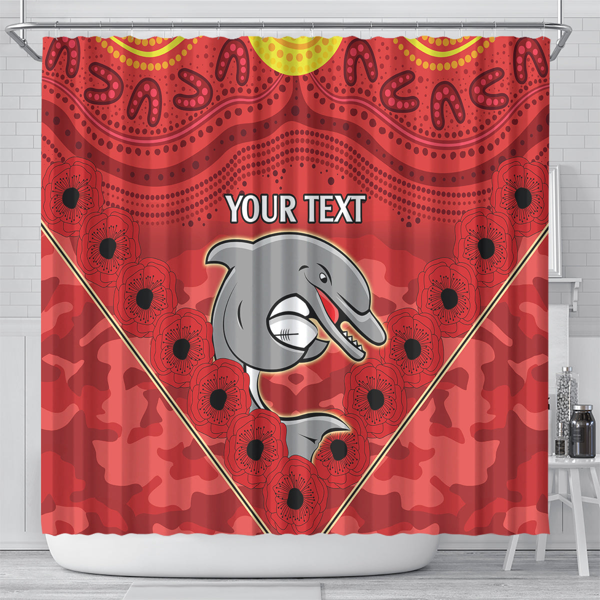 Custom Dolphins Rugby ANZAC Shower Curtain Aboriginal and Army Patterns