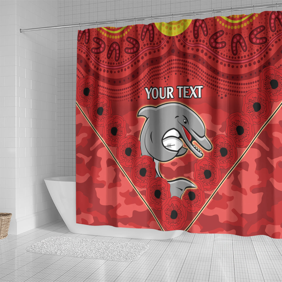 Custom Dolphins Rugby ANZAC Shower Curtain Aboriginal and Army Patterns