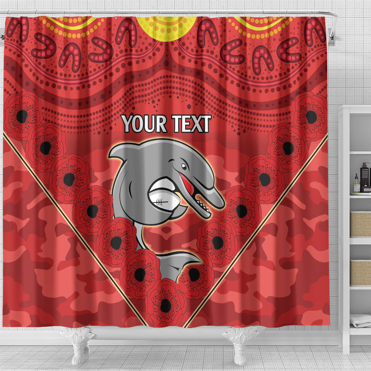 Custom Dolphins Rugby ANZAC Shower Curtain Aboriginal and Army Patterns