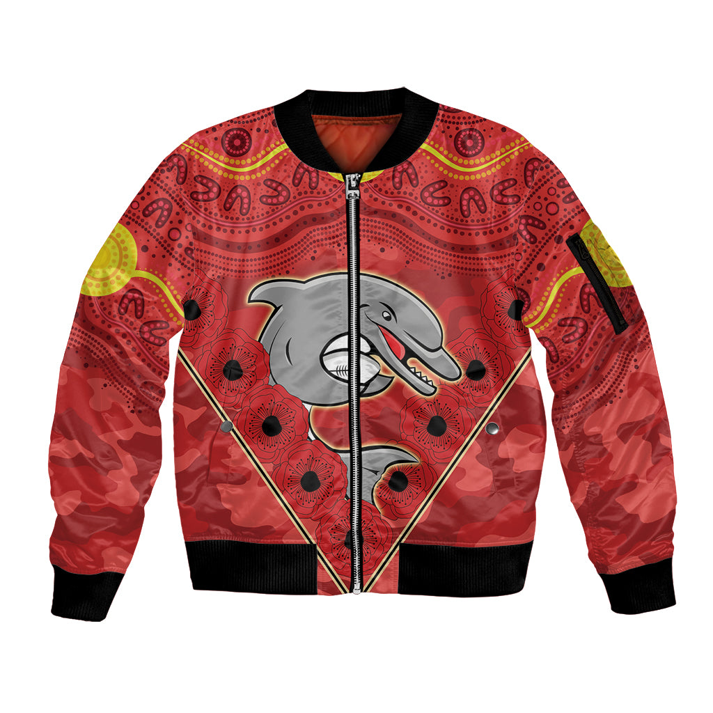 Custom Dolphins Rugby ANZAC Sleeve Zip Bomber Jacket Aboriginal and Army Patterns