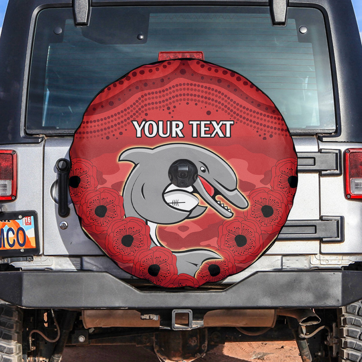 Custom Dolphins Rugby ANZAC Spare Tire Cover Aboriginal and Army Patterns