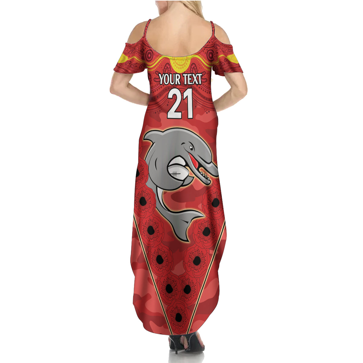 Custom Dolphins Rugby ANZAC Summer Maxi Dress Aboriginal and Army Patterns