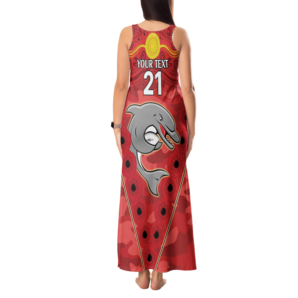 Custom Dolphins Rugby ANZAC Tank Maxi Dress Aboriginal and Army Patterns