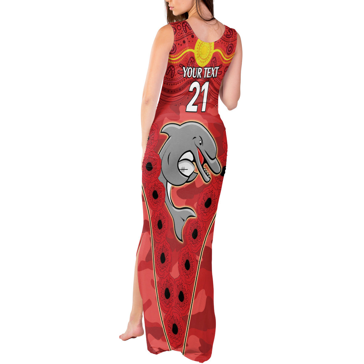 Custom Dolphins Rugby ANZAC Tank Maxi Dress Aboriginal and Army Patterns