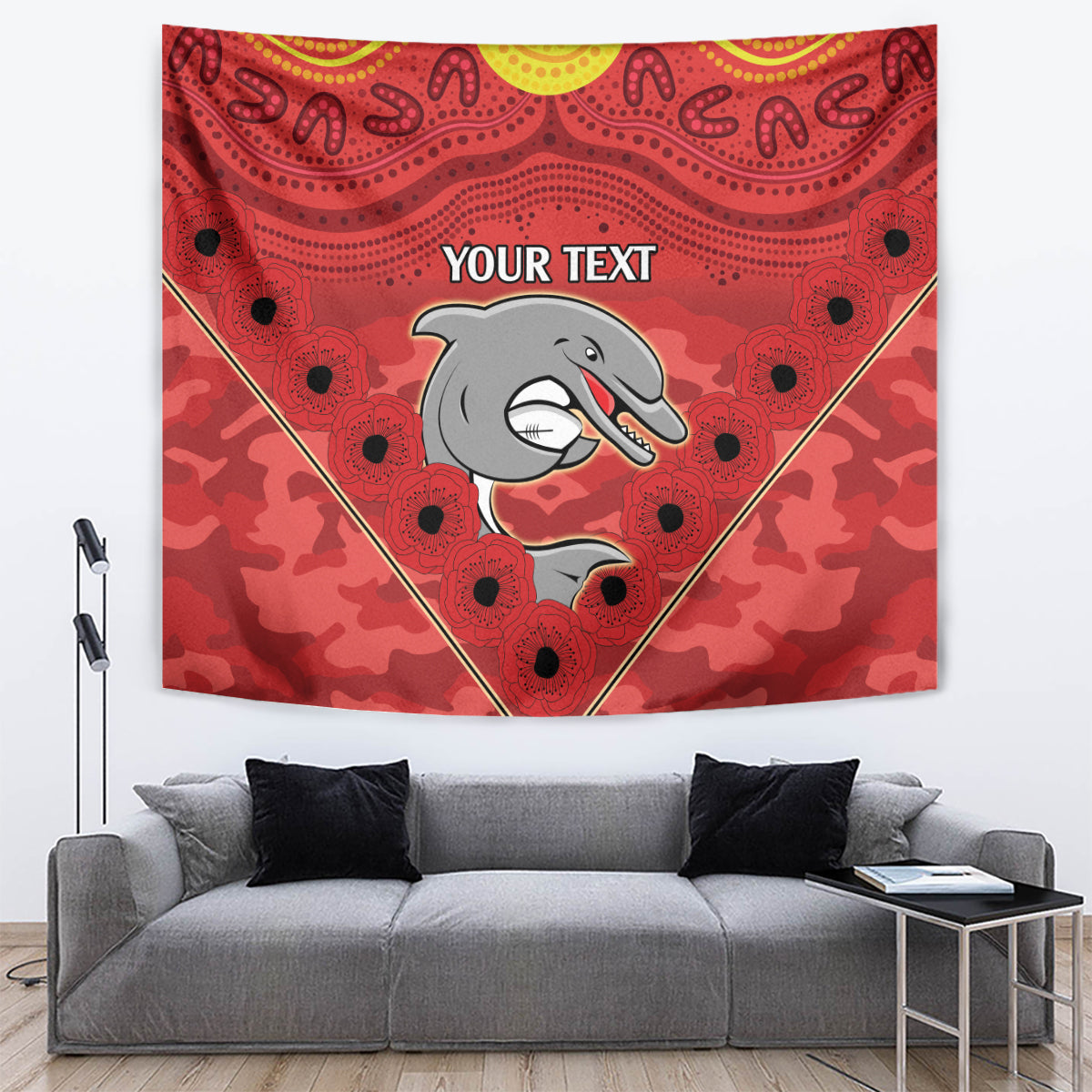 Custom Dolphins Rugby ANZAC Tapestry Aboriginal and Army Patterns