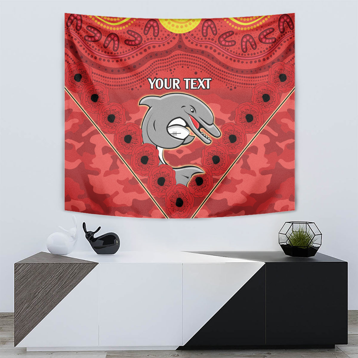 Custom Dolphins Rugby ANZAC Tapestry Aboriginal and Army Patterns