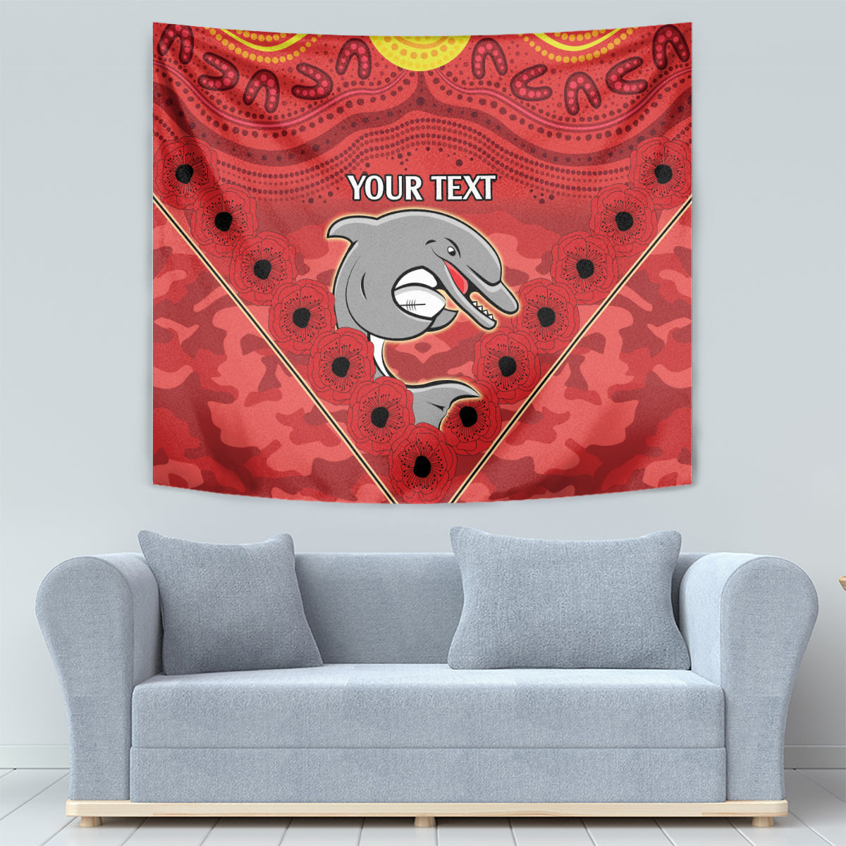 Custom Dolphins Rugby ANZAC Tapestry Aboriginal and Army Patterns