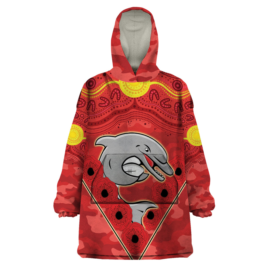 Custom Dolphins Rugby ANZAC Wearable Blanket Hoodie Aboriginal and Army Patterns