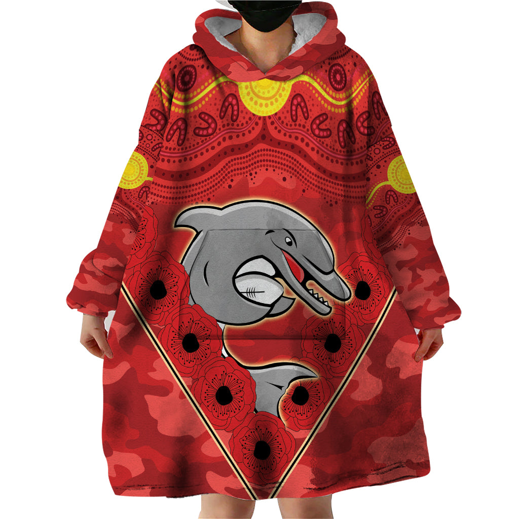 Custom Dolphins Rugby ANZAC Wearable Blanket Hoodie Aboriginal and Army Patterns