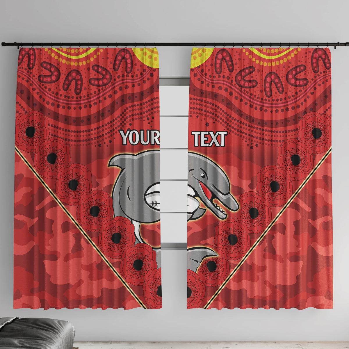 Custom Dolphins Rugby ANZAC Window Curtain Aboriginal and Army Patterns