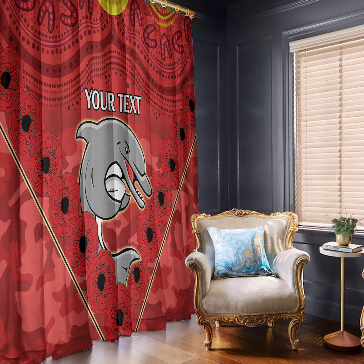 Custom Dolphins Rugby ANZAC Window Curtain Aboriginal and Army Patterns