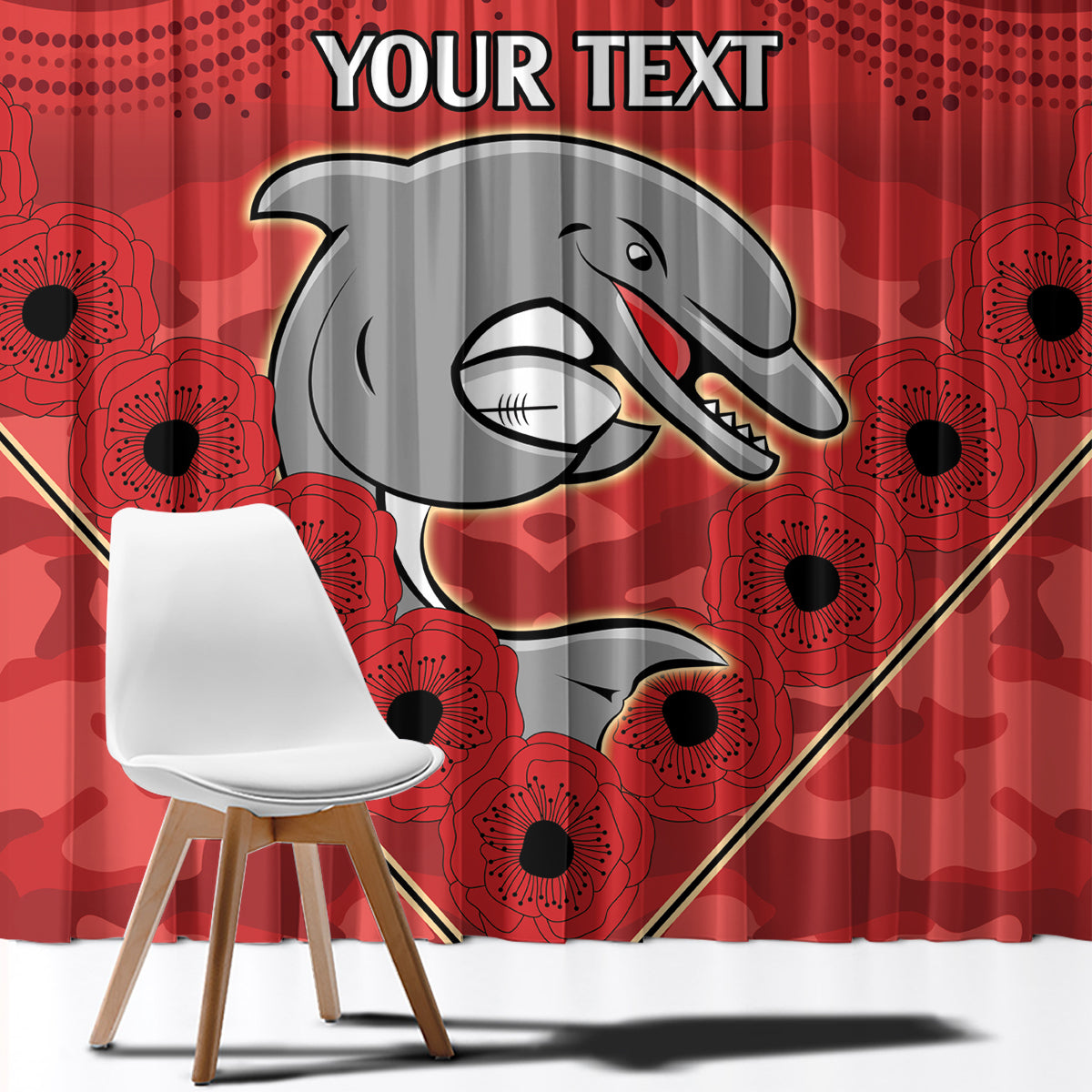 Custom Dolphins Rugby ANZAC Window Curtain Aboriginal and Army Patterns