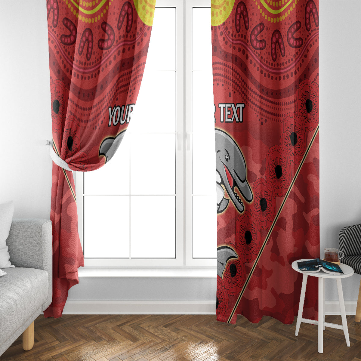 Custom Dolphins Rugby ANZAC Window Curtain Aboriginal and Army Patterns