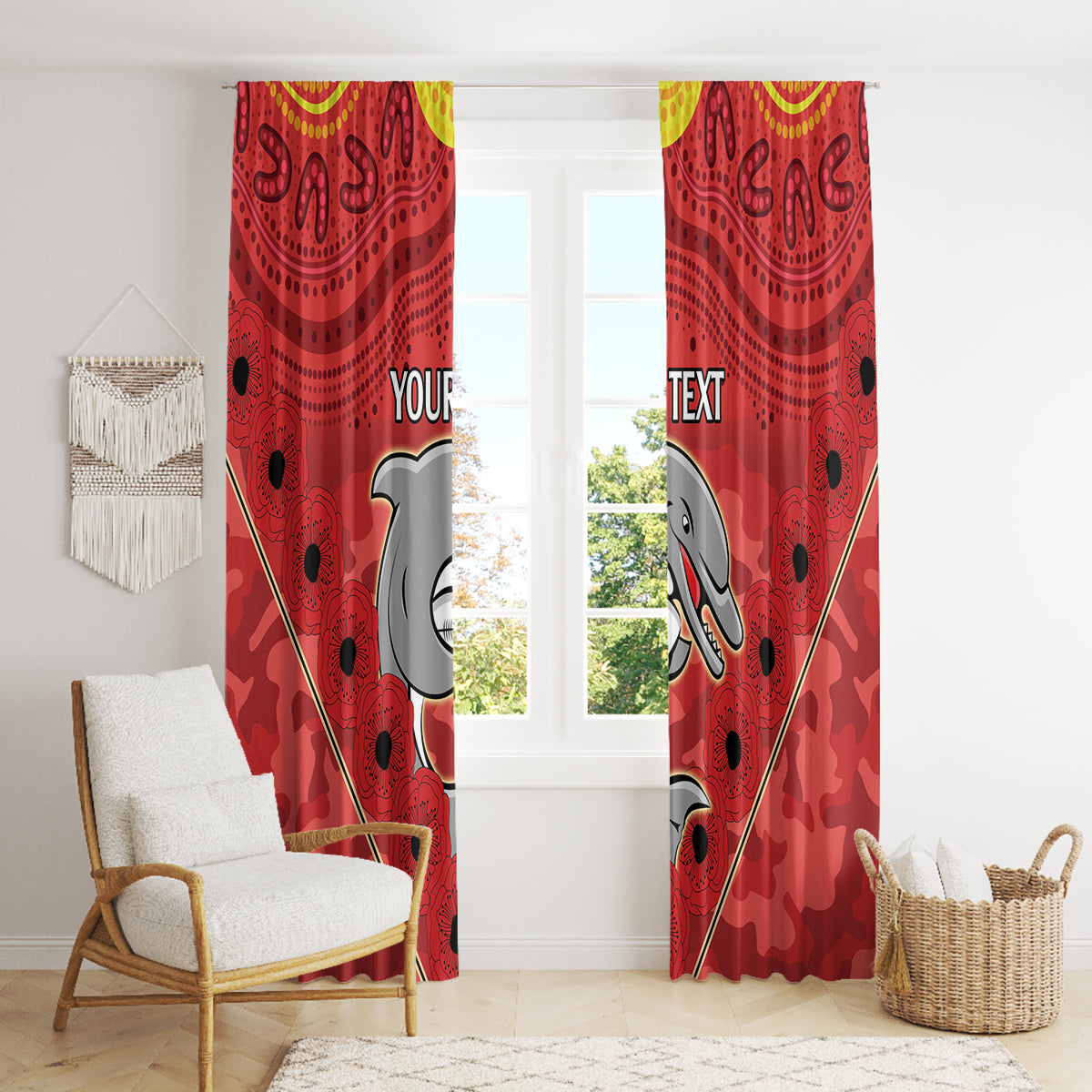 Custom Dolphins Rugby ANZAC Window Curtain Aboriginal and Army Patterns