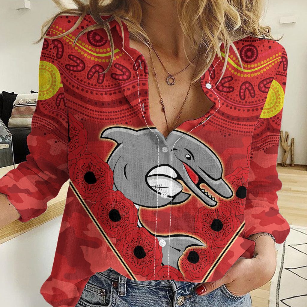 Custom Dolphins Rugby ANZAC Women Casual Shirt Aboriginal and Army Patterns